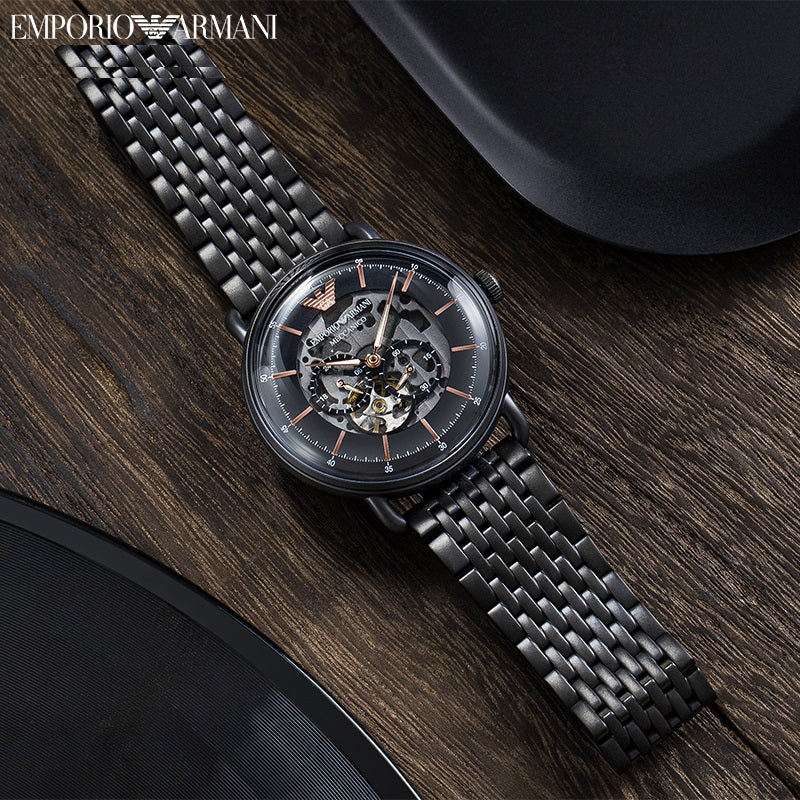 Emporio Armani Automatic Multifunction Black Dial Black Mesh Bracelet Watch For Men - AR60025 Buy Now By Emporio Armani