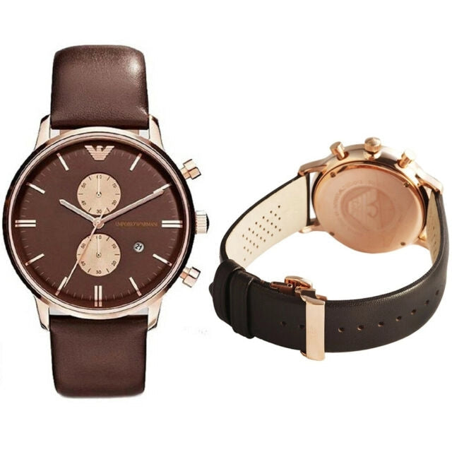 Emporio Armani Classic Chronograph Brown Dial Brown Leather Strap Watch For Men - AR0387 Buy Now By Emporio Armani