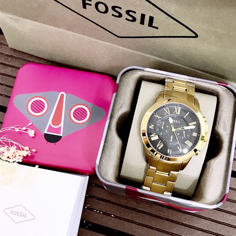 Fossil Grant Chronograph Black Dial Gold Steel Strap Watch for Men - FS4815 Buy Now By Fossil