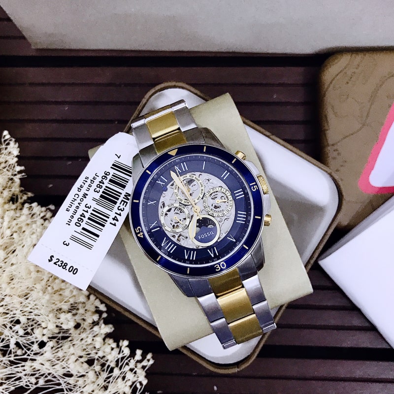 Fossil Grant Sport Automatic Skeleton Blue Dial Two Tone Steel Strap Watch for Men - ME3141 Buy Now By Fossil