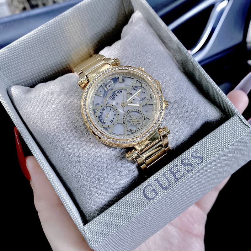 Guess Solstice Diamonds Gold Dial Gold Steel Strap Watch for Women - GW0403L2 Buy Now By Guess