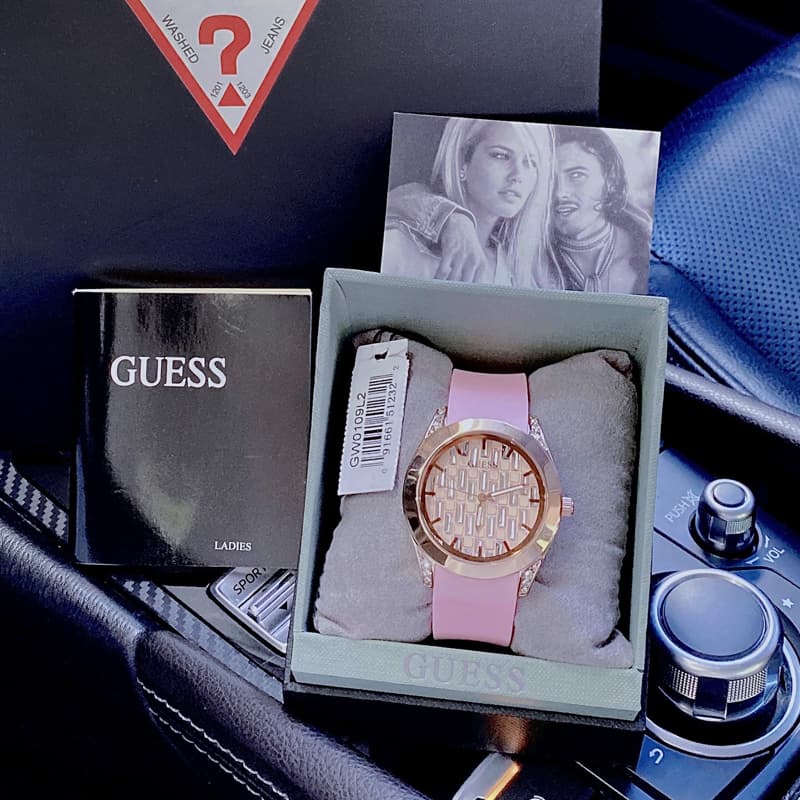 Guess Clarity Gold Dial Pink Silicone Strap Watch for Women - GW0109L2 Buy Now By Guess