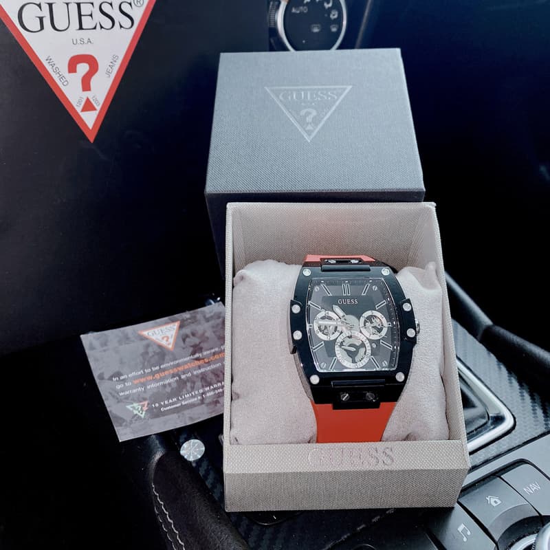 Guess Phoenix Multifunction Black Dial Red Rubber Strap Watch for Men - GW0203G4 Buy Now By Guess
