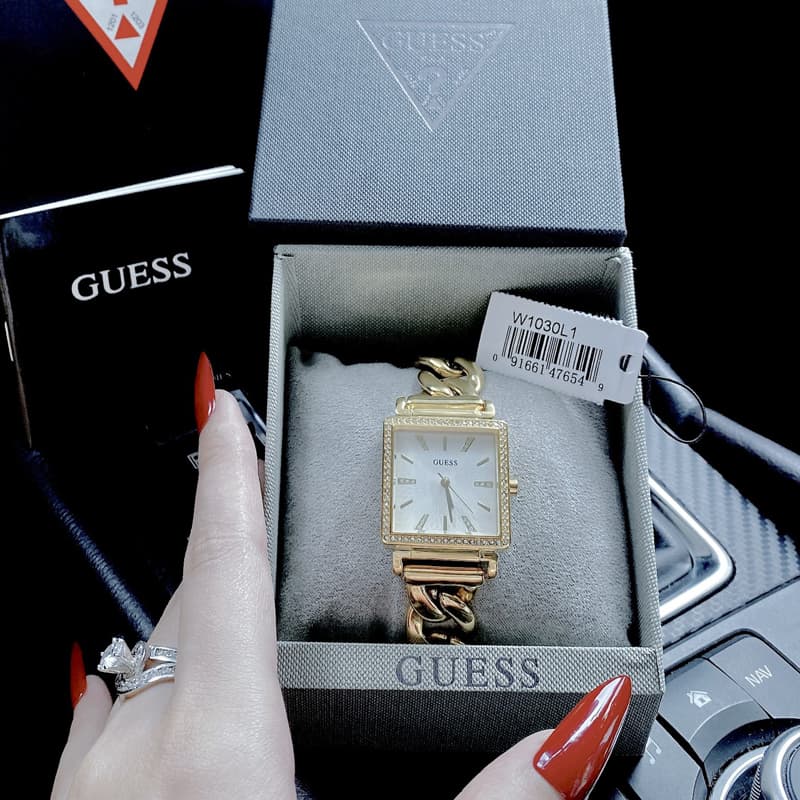 Guess Vanity Diamonds Silver Dial Gold Steel Strap Watch for Women - W1030L2 Buy Now By Guess