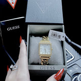 Guess Vanity Diamonds Silver Dial Gold Steel Strap Watch for Women - W1030L2 Buy Now By Guess