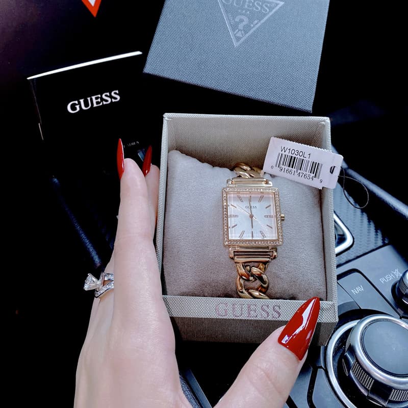 Guess Vanity Diamonds Silver Dial Gold Steel Strap Watch for Women - W1030L4 Buy Now By Guess