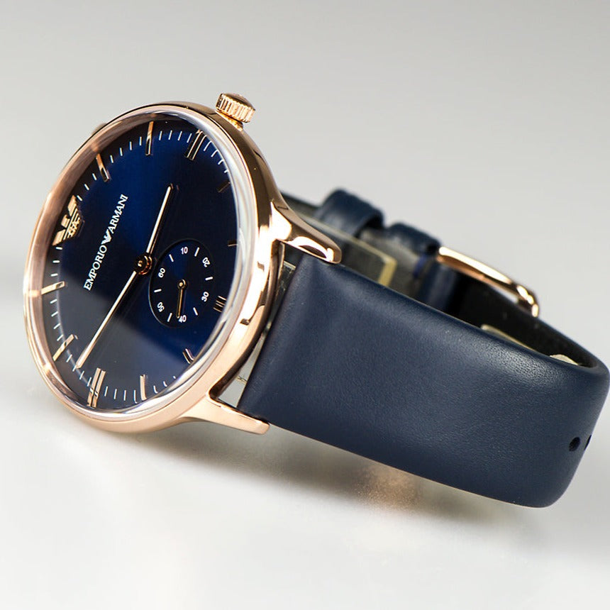 Emporio Armani Classic Quartz Blue Dial Blue Leather Strap Watch For Men - AR2071 Buy Now By Emporio Armani