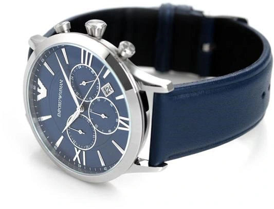 Emporio Armani Giovanni T Bar Chronograph Quartz Blue Dial Blue Leather Strap Watch For Men - AR11226 Buy Now By Emporio Armani