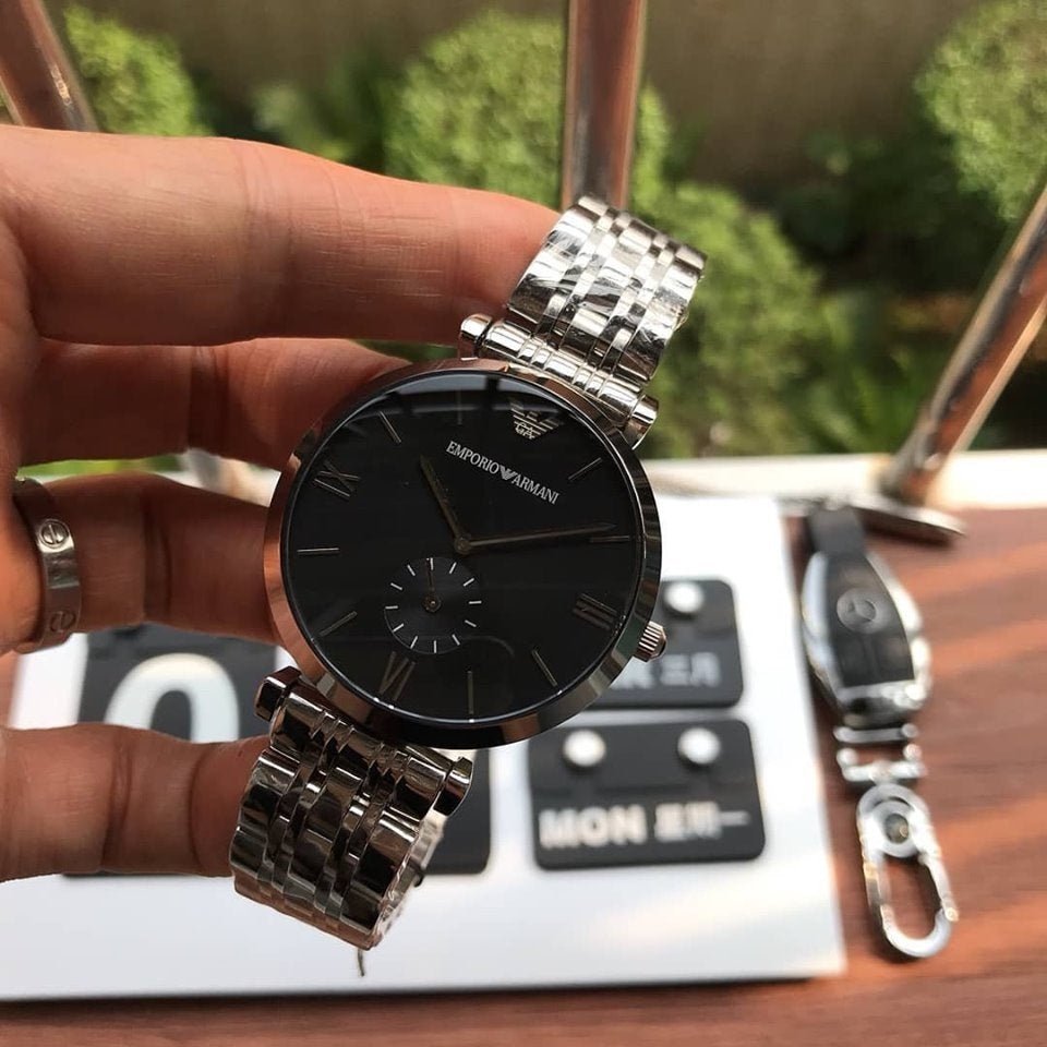 Emporio Armani Retro Black Dial Silver Steel Strap Watch For Men - AR1676 Buy Now By Emporio Armani