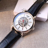 Emporio Armani Meccanico Silver Skeleton Dial Black Leather Strap Watch For Men - AR2072 Buy Now By Emporio Armani