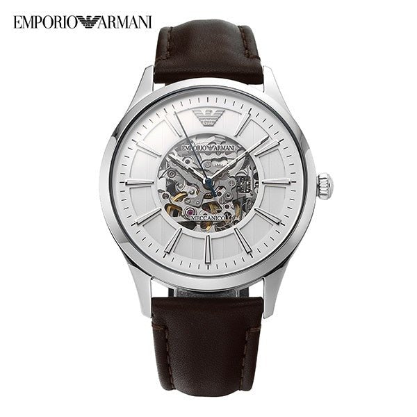 Emporio Armani Meccanico White Dial Brown Leather Strap Watch For Men - AR1946 Buy Now By Emporio Armani