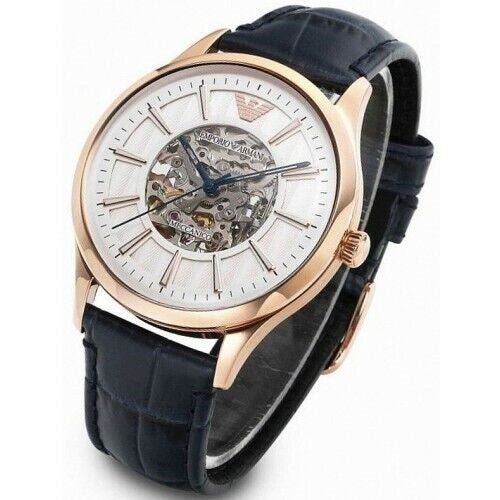 Emporio Armani Meccanico Automatic White Dial Blue Leather Strap Watch For Men - AR1947 Buy Now By Emporio Armani