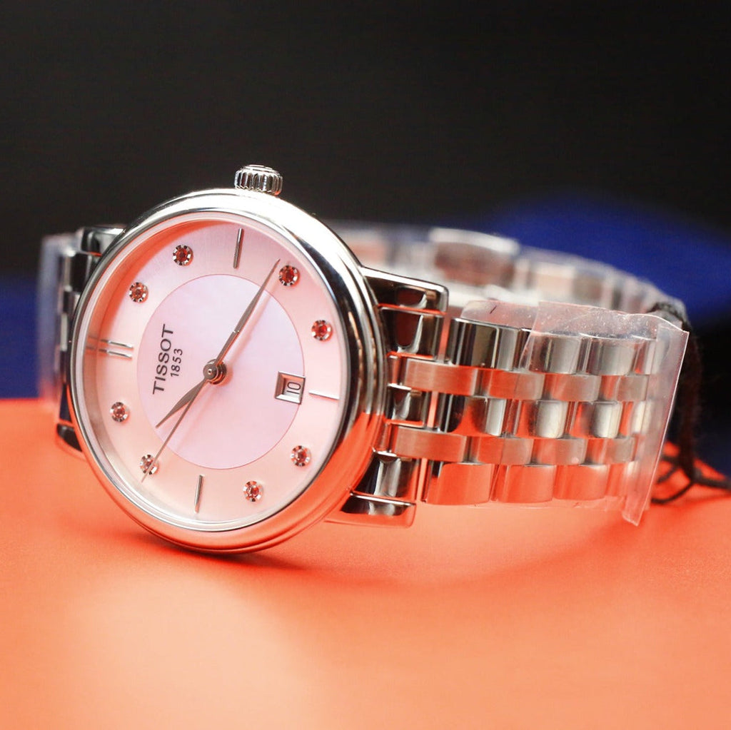 Tissot T Classic Carson Premium Lady Mother of Pearl Pink Dial Silver Steel Strap Watch For Women - T122.210.11.159.00 Buy Now By Tissot