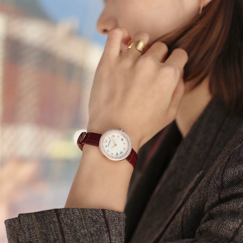 Emporio Armani Rosa Two Hand White Dial Red Leather Strap Watch For Women - AR11357 Buy Now By Emporio Armani