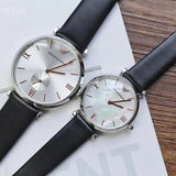 Emporio Armani Gianni T Bar Mother of Pearl Dial Black Leather Strap Watch For Women - AR90002 Buy Now By Emporio Armani