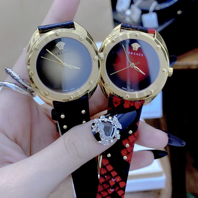 Versace Shadov Quartz Red Dial Red Leather Strap Watch for Women - VEBM00918 Buy Now By Versace