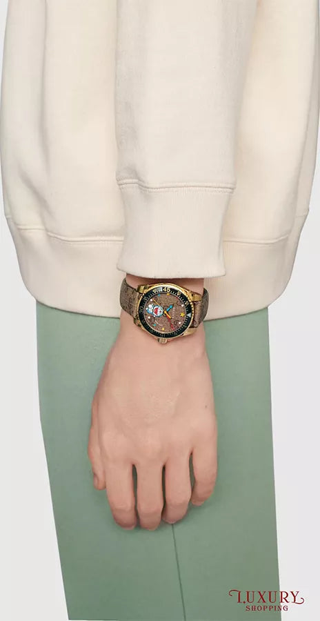 Gucci Dive Doraemon Quartz Brown Dial Brown Leather Strap Watch For Men - YA136335 Buy Now By Gucci