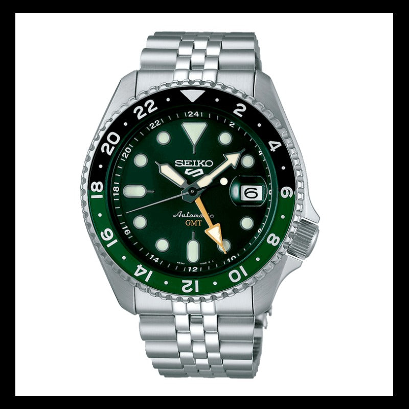 Seiko 5 Sports SKX GMT Automatic Green Dial Silver Steel Strap Watch For Men - SSK035K1 Buy Now By Seiko