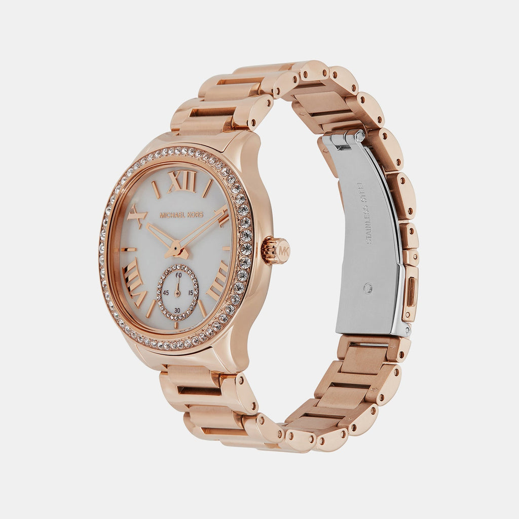 Michael Kors Sage Three-Hand Mother of Pearl White Dial Rose Gold Steel Strap Watch for Women - MK4806 Buy Now By Michael Kors