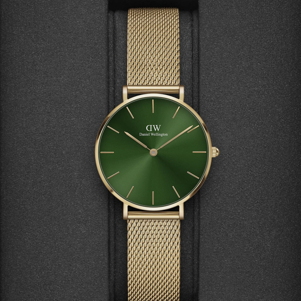 Daniel Wellington Petite Emerald Green Dial Gold Mesh Strap Watch For Women - DW00100480 Buy Now By Daniel Wellington