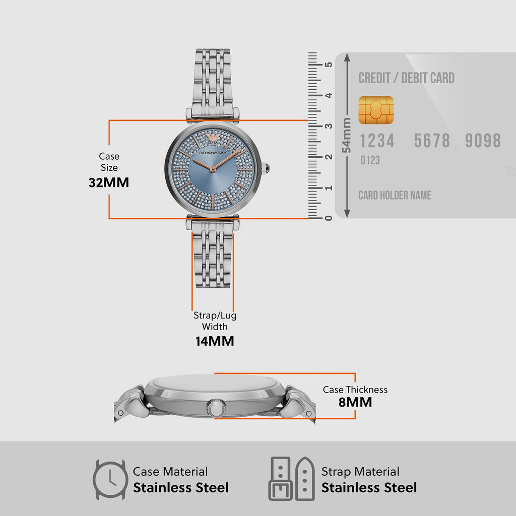 Emporio Armani Gianni T-Bar Quartz Blue Dial Silver Steel Strap Watch For Women - AR11594 Buy Now By Emporio Armani