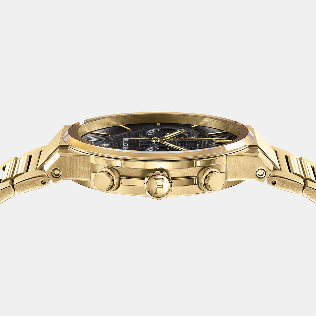 Salvatore Ferragamo Sapphire Chrono Black Dial Gold Steel Strap Watch for Men - SFME01323 Buy Now By Salvatore Ferragamo