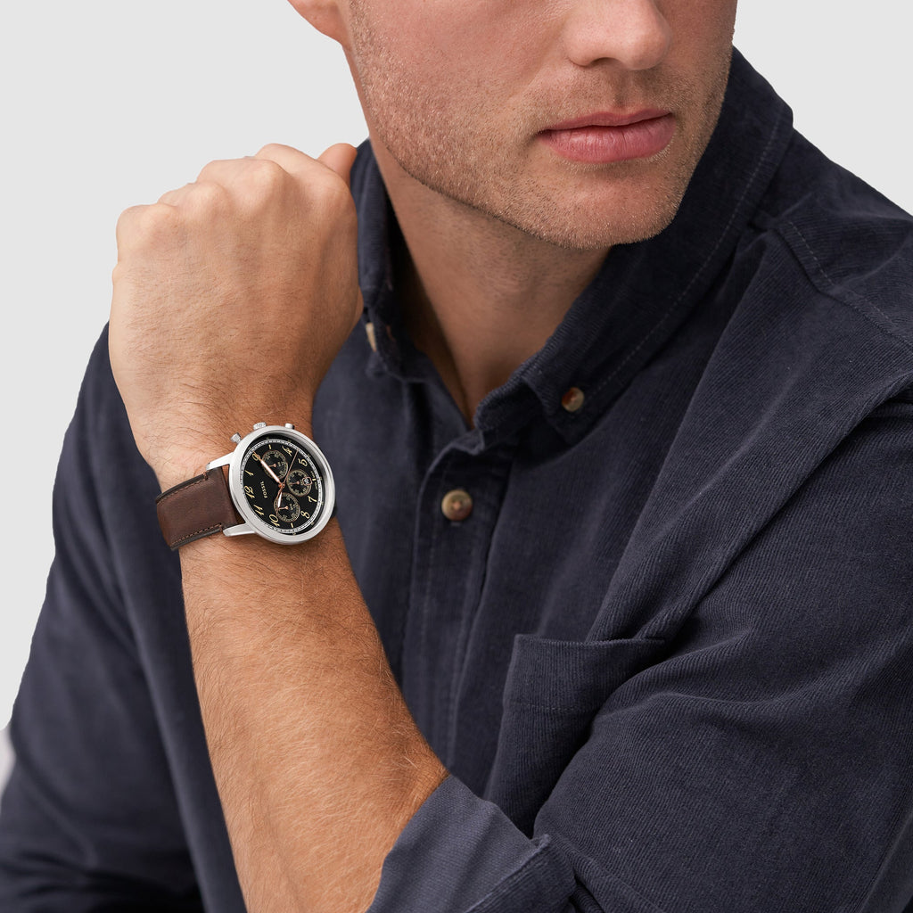 Fossil Neutra Chronograph Black Dial Brown Leather Strap Watch for Men - FS6024 Buy Now By Fossil