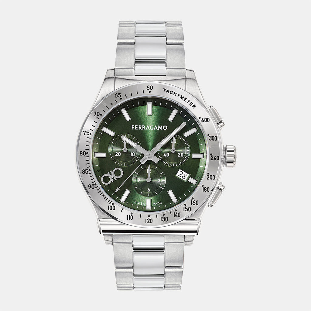 Salvatore Ferragamo 1927 Chrono Green Dial Silver Steel Strap Watch for Men - SFKZ00423 Buy Now By Salvatore Ferragamo