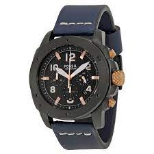 Fossil Modern Machine Chronograph Black Dial Blue Leather Strap Watch for Men - FS5066 Buy Now By Fossil