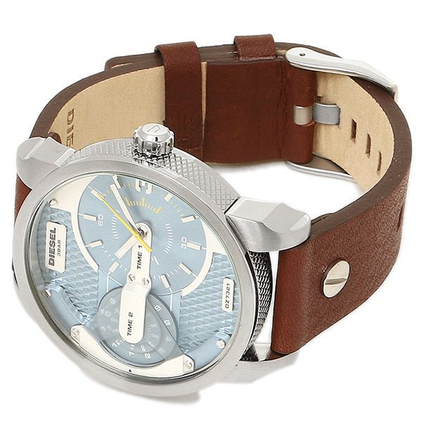 Diesel Mini Daddy LIght Blue Dial Brown Leather Strap Watch For Men - DZ7321 Buy Now By Diesel