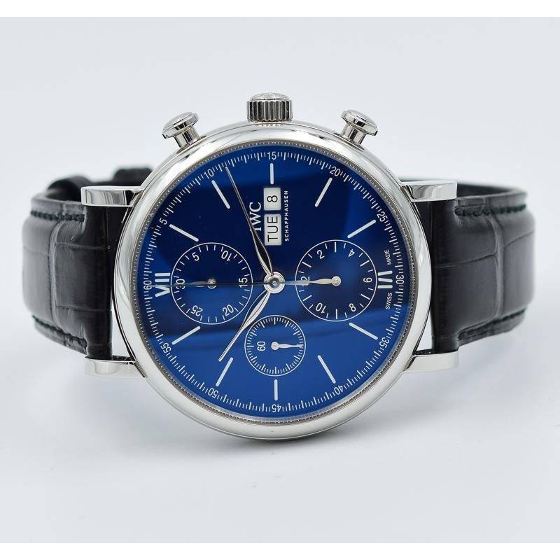 IWC Portofino Chronograph Blue Dial Black Leather Strap Watch for Men - IW391023 Buy Now By IWC