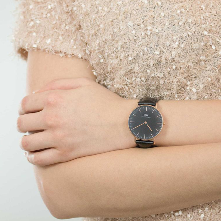 Daniel Wellington Classic Sheffield Black Dial Black Leather Strap Watch For Women - DW00100139 Buy Now By Daniel Wellington