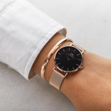 Daniel Wellington Classic Melrose Black Dial Rose Gold Mesh Bracelet Watch For Women - DW00100161 Buy Now By Daniel Wellington