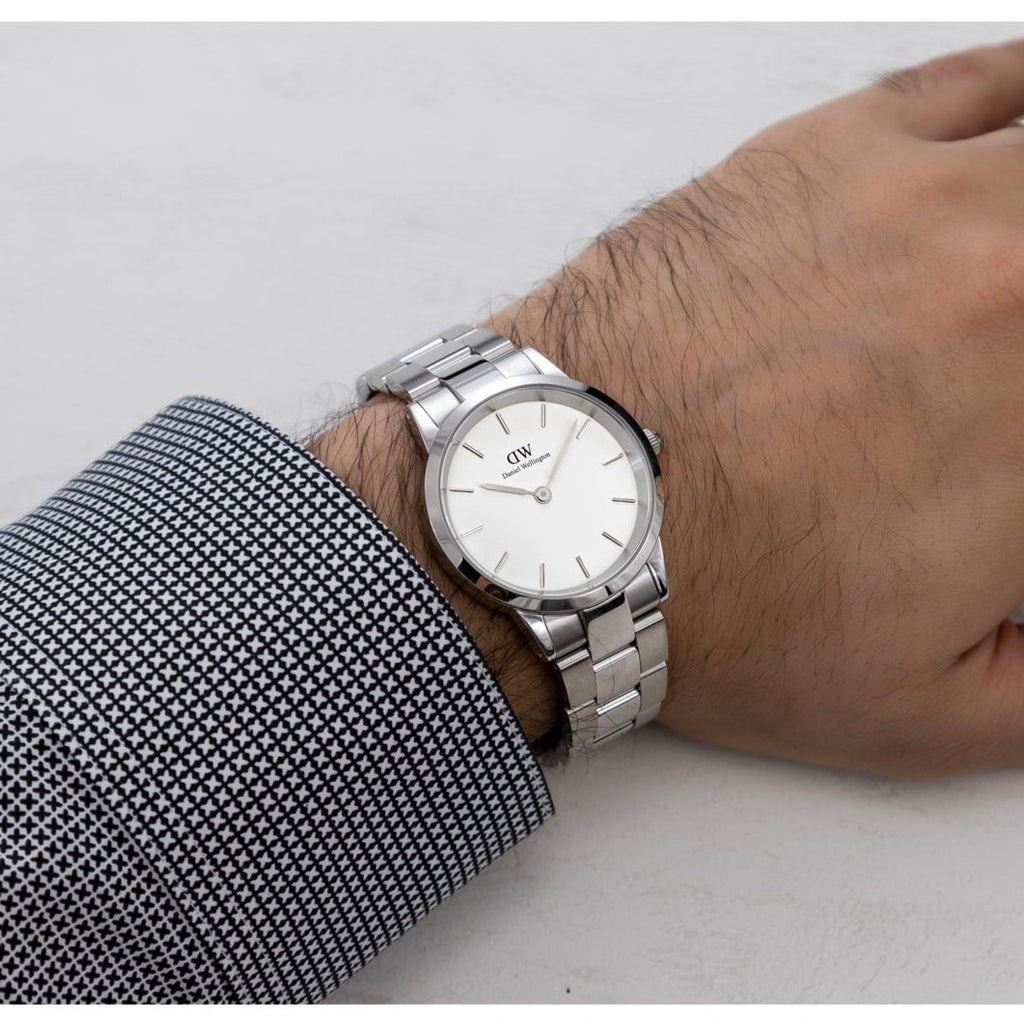 Daniel Wellington Iconic Link White Dial Silver Steel Strap Watch for Women - DW00100203