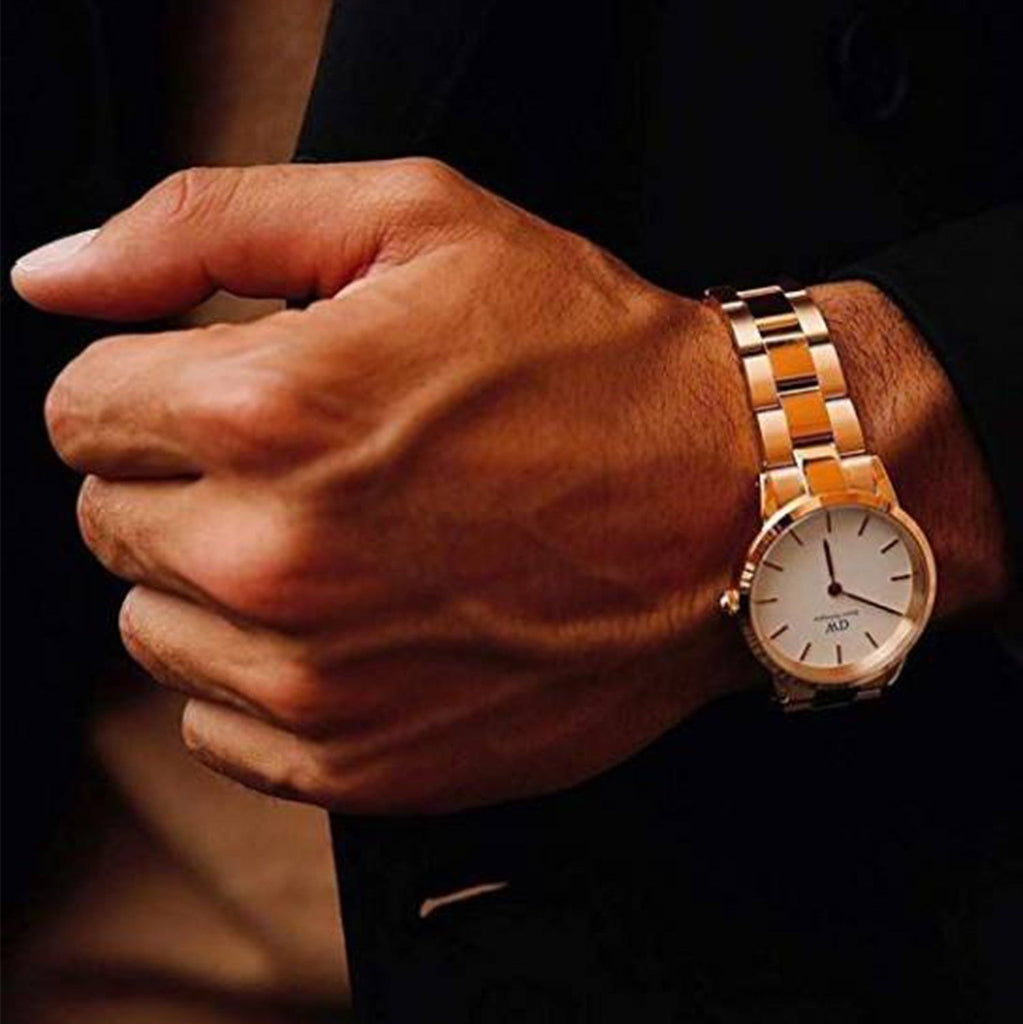 Daniel Wellington Iconic Link White Dial Rose Gold Steel Strap Watch For Women - DW00100209