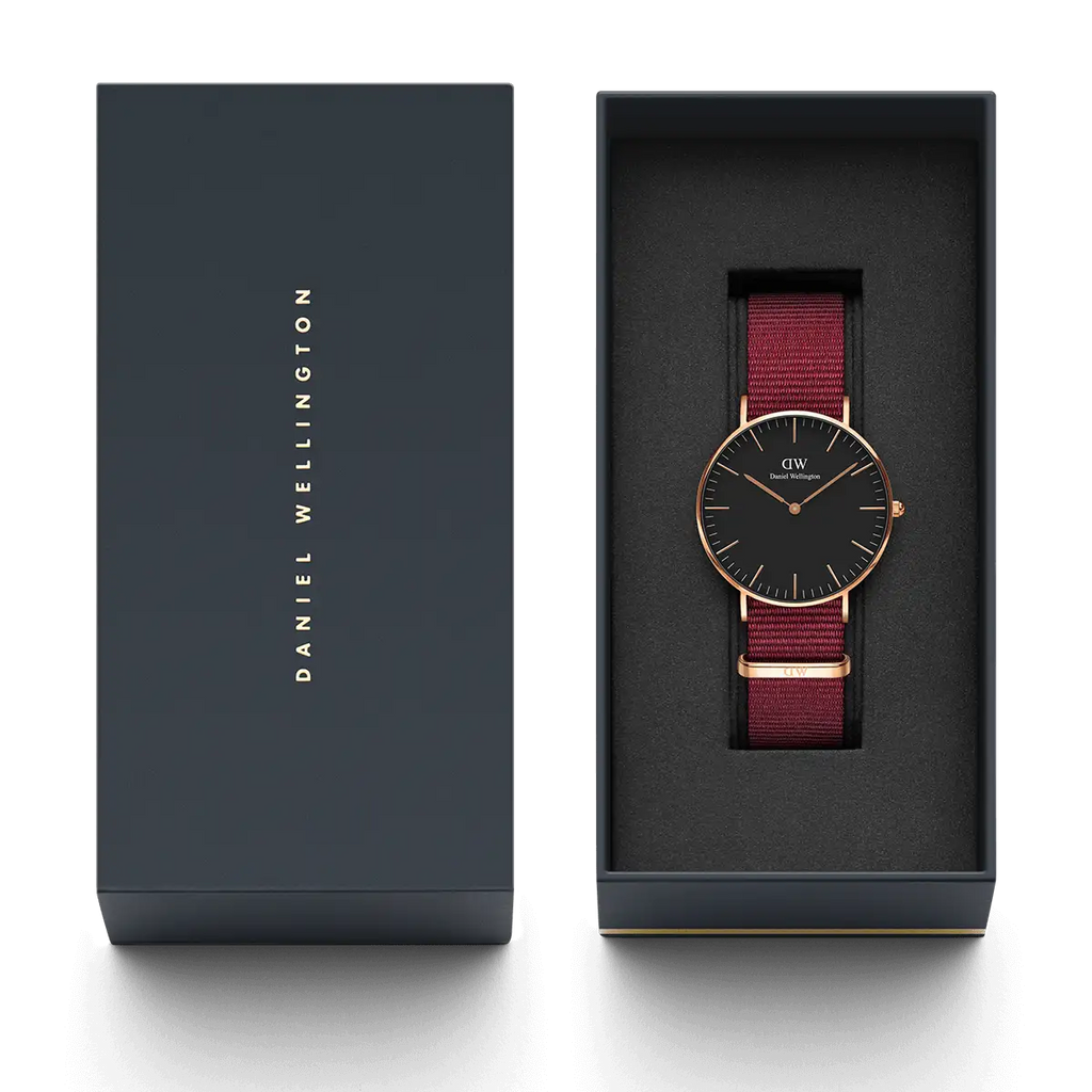 Daniel Wellington Classic Roselyn Black Dial Maroon Nylon Strap Watch For Women - DW00100273 Buy Now By Daniel Wellington