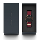 Daniel Wellington Classic Roselyn Black Dial Maroon Nylon Strap Watch For Women - DW00100273 Buy Now By Daniel Wellington