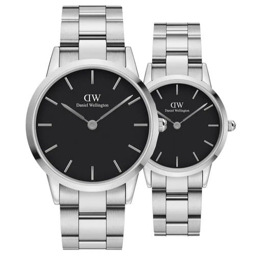 Daniel Wellington Iconic Link Black Dial Silver Steel Strap Watch For Women - DW00100206 Buy Now By Daniel Wellington