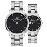 Daniel Wellington Iconic Link Black Dial Silver Steel Strap Watch For Women - DW00100206 Buy Now By Daniel Wellington