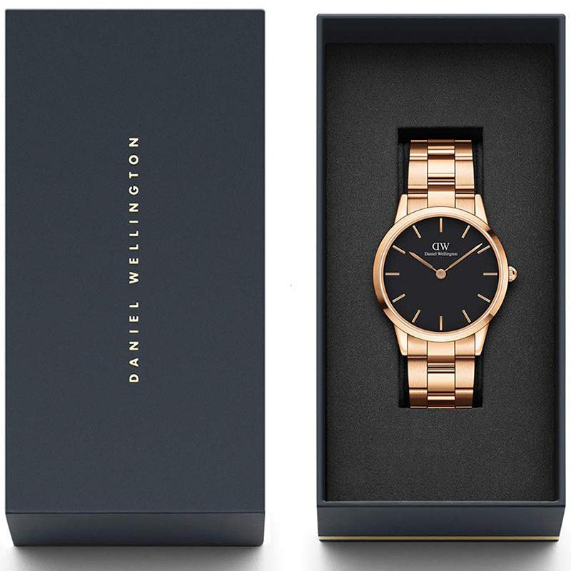 Daniel Wellington Iconic Link Black Dial Rose Gold Steel Strap Watch For Men - DW00100344 Buy Now By Daniel Wellington