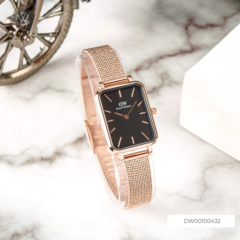 Daniel Wellington Quadro Melrose Black Dial Rose Gold Mesh Bracelet Watch For Women - DW00100432 Buy Now By Daniel Wellington