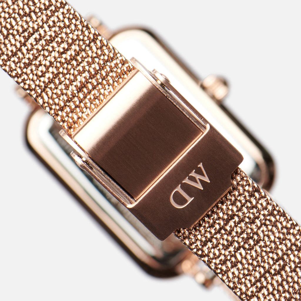Daniel Wellington Quadro Melrose Green Dial Rose Gold Mesh Strap Watch For Women - DW00100437 Buy Now By Daniel Wellington