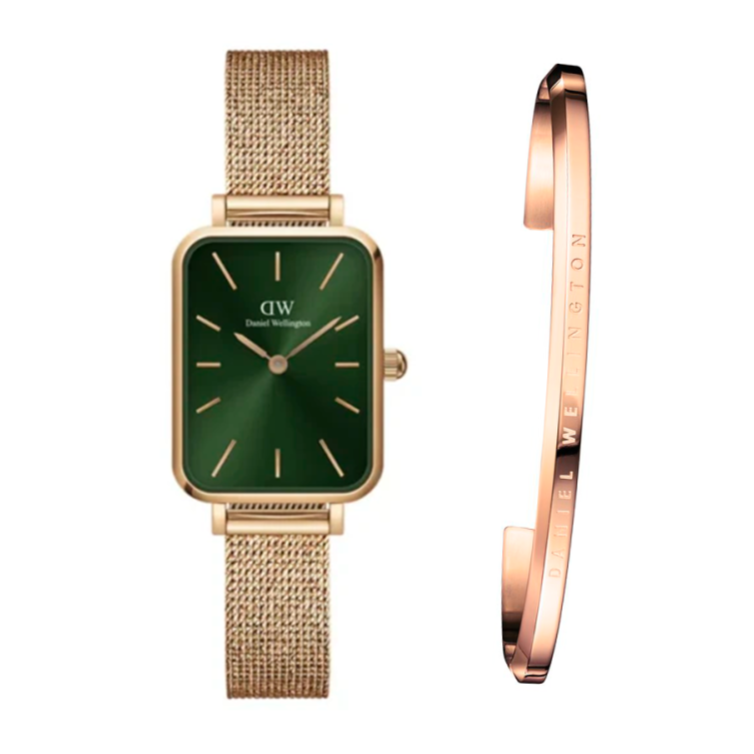 Daniel Wellington Quadro Melrose Green Dial Rose Gold Mesh Strap Watch For Women - DW00100437 Buy Now By Daniel Wellington