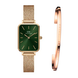 Daniel Wellington Quadro Melrose Green Dial Rose Gold Mesh Strap Watch For Women - DW00100437 Buy Now By Daniel Wellington