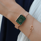 Daniel Wellington Quadro Melrose Green Dial Rose Gold Mesh Strap Watch For Women - DW00100437 Buy Now By Daniel Wellington