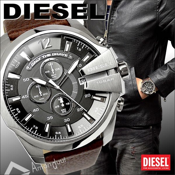 Diesel Mega Chief Chronograph Black Dial Brown Leather Strap Watch For Men - DZ4290 Buy Now By Diesel