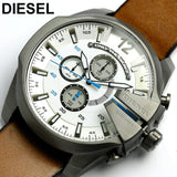 Diesel Mega Chief Chronograph White Dial Brown Leather Strap Watch For Men - DZ4280 Buy Now By Diesel