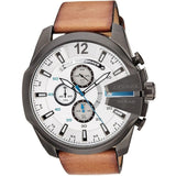 Diesel Mega Chief Chronograph White Dial Brown Leather Strap Watch For Men - DZ4280 Buy Now By Diesel