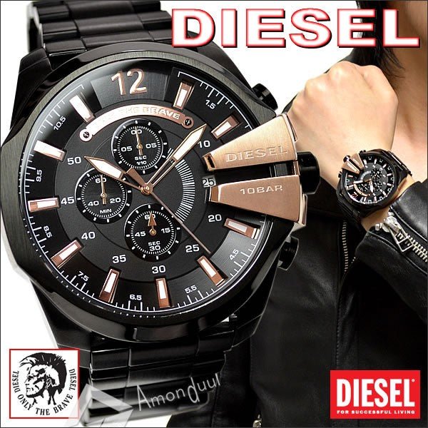 Diesel Mega Chief Chronograph Black Dial Black Steel Strap Watch For Men - DZ4309 Buy Now By Diesel