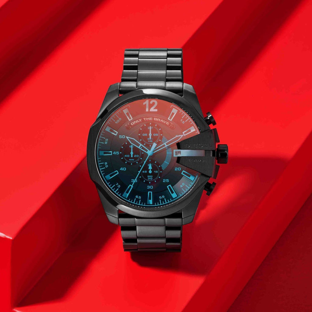 Diesel Mega Chief Chronograph Black Dial Black Steel Strap Watch For Men - DZ4318 Buy Now By Diesel